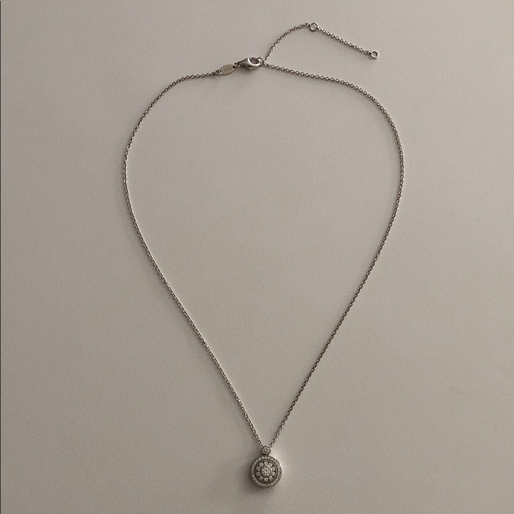 NWOT Romantic Sterling Silver Necklace with Round Stones Sterling Silver Pendant - Picture 3 of 7